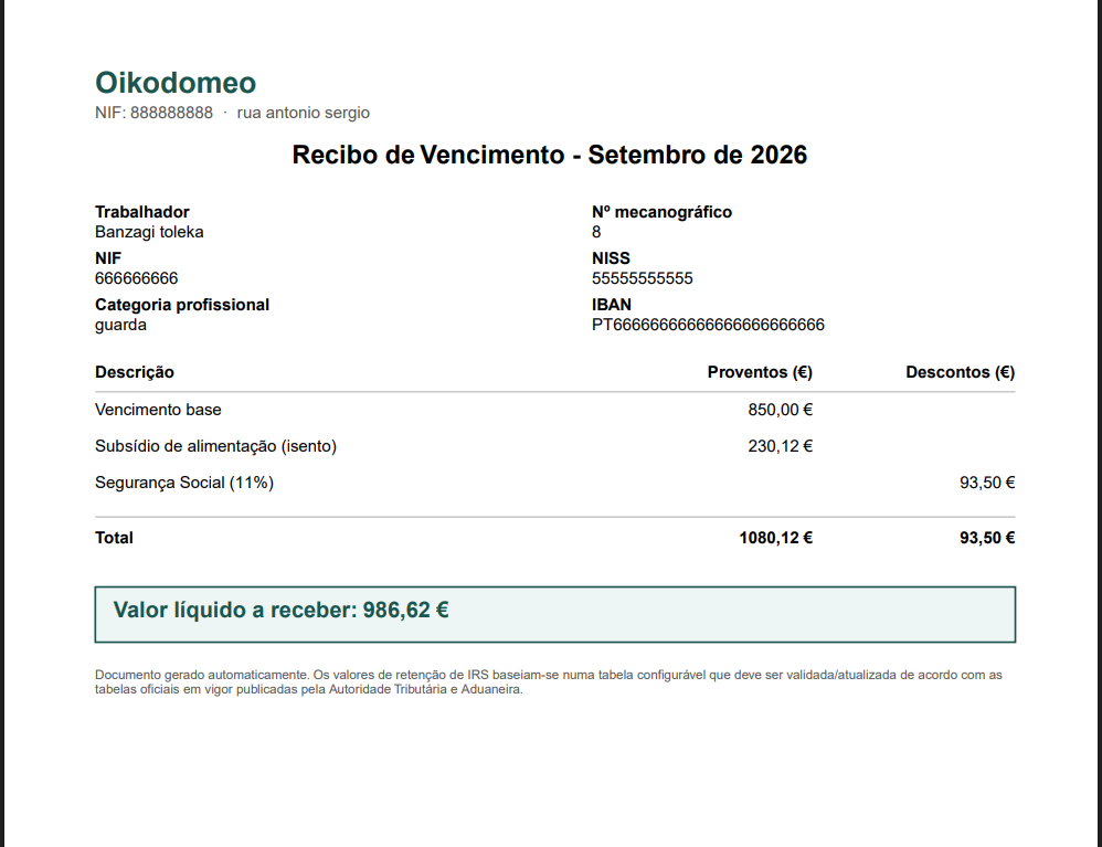 Exemplo de recibo de vencimento em PDF gerado automaticamente pela Akrothinion